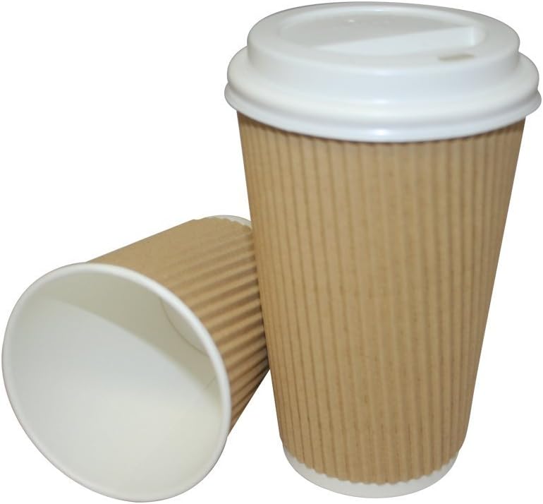 12oz Kraft Ripple Cups x1000 + White Lids x1000