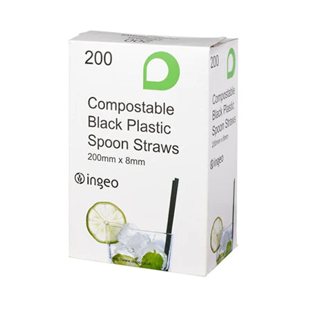 Compostable Black Spoon Straws x 200
