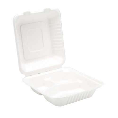 9” Bagasse 3 Compartment Meal Box  x 200